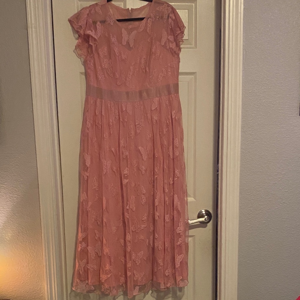 Elegant Pink Lace Wedding Guest or Prom Dress
